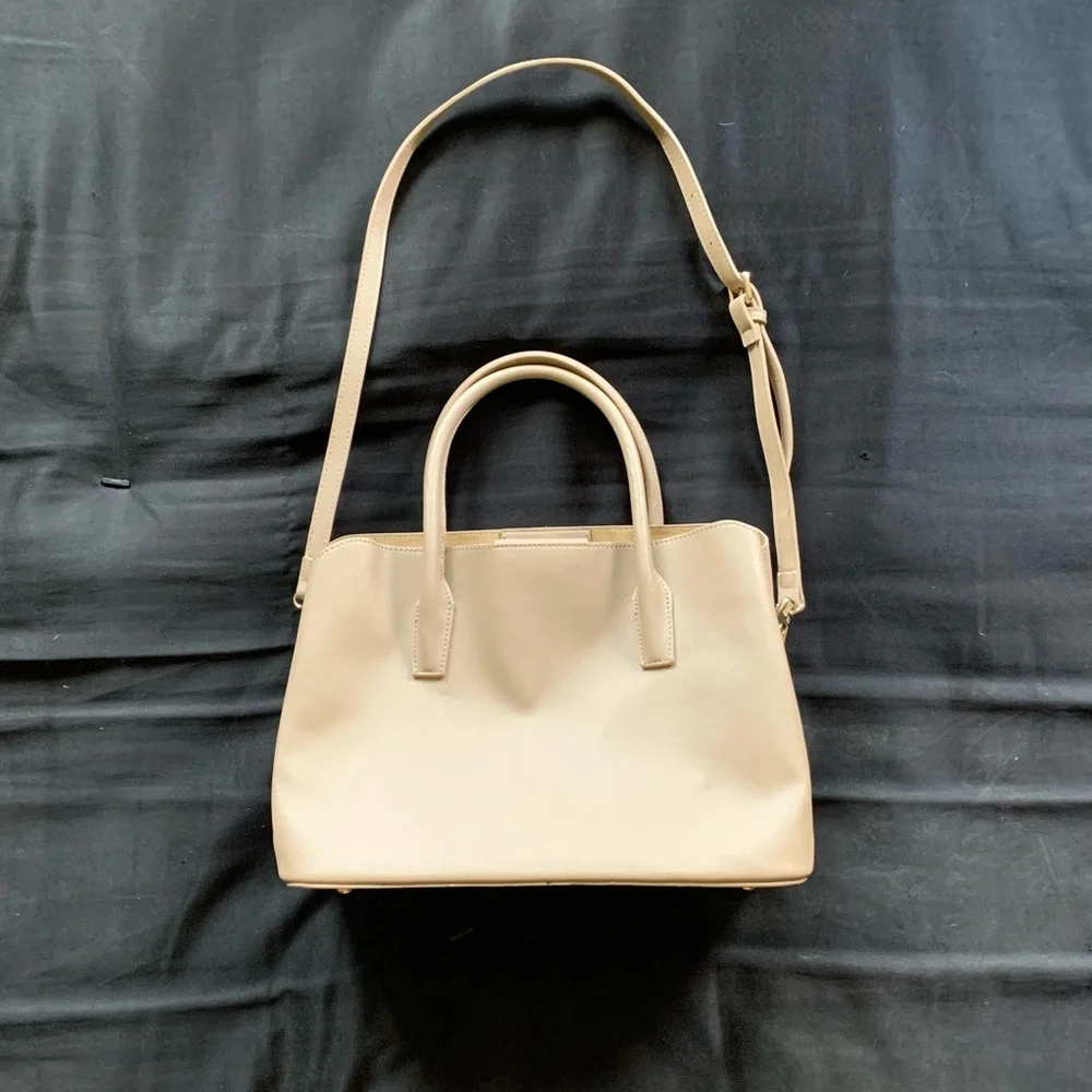 Natural Beauty Basic Cream & Gold Top Handle Purse w/ Removable shoulder strap - Picture 2 of 11